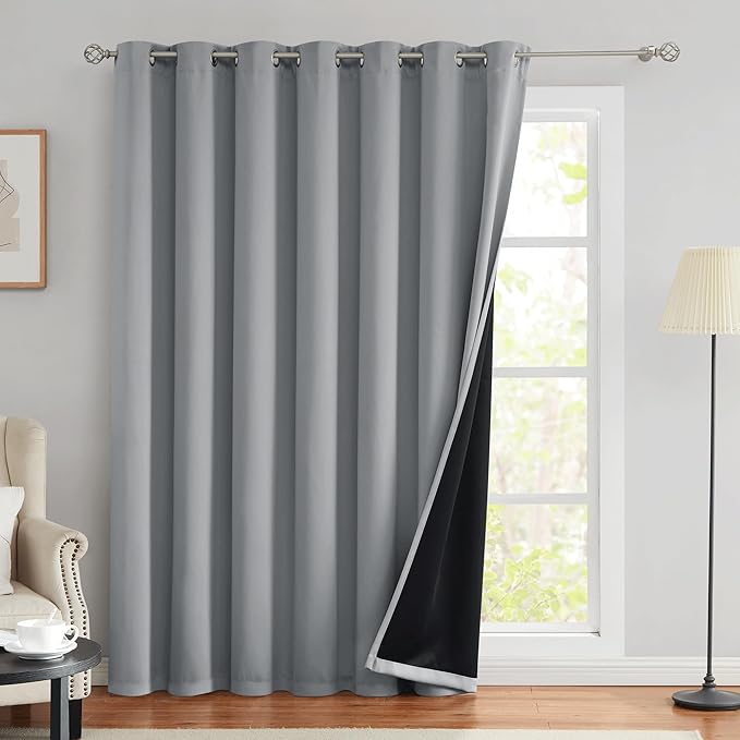 Beauoop 100% Blackout Curtains 84 Inches Long for Patio Sliding Door Grey Solid Extra Wide Room Darkening Thermal Insulated Room Divider Soundproof Grommet Window Treatment Drapes,100x84 Set of 1