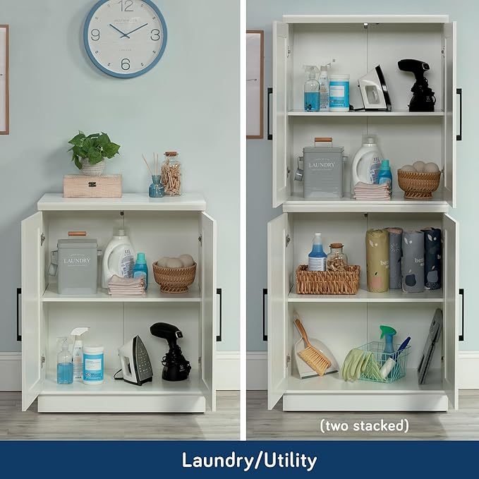 HomePlus Small Kitchen Pantry Storage Cabinet with Adjustable Shelves, Laundry Bathroom Storage Cabinet, Soft White Finish