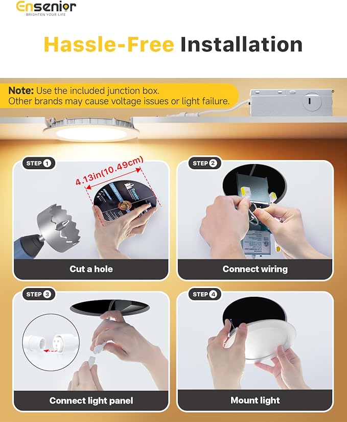 Ensenior 24 Pack 4 Inch LED Recessed Ceiling Light, Dimmable, 3000K-5000K 3CCT, 750LM 9W 120V, High Brightness Canless Wafer Downlight - ETL&FCC&IC