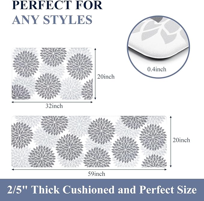 HEBE Anti Fatigue Kitchen Rug Sets 2 Piece Non Slip Kitchen Mats for Floor Cushioned Kitchen Rugs and Mats Waterproof Comfort Standing Mat Runner for Kitchen,Home Office,Sink,Laundry