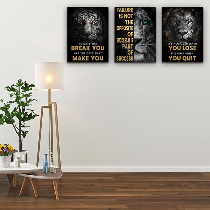 Motivational Wall Decor Art Inspirational Canvas Poster Print Inspiring Quotes Animals Painting Picture Office Wall Decor Framed Artwork Living Room Bedroom Home Decoration (72" Wx36 H)