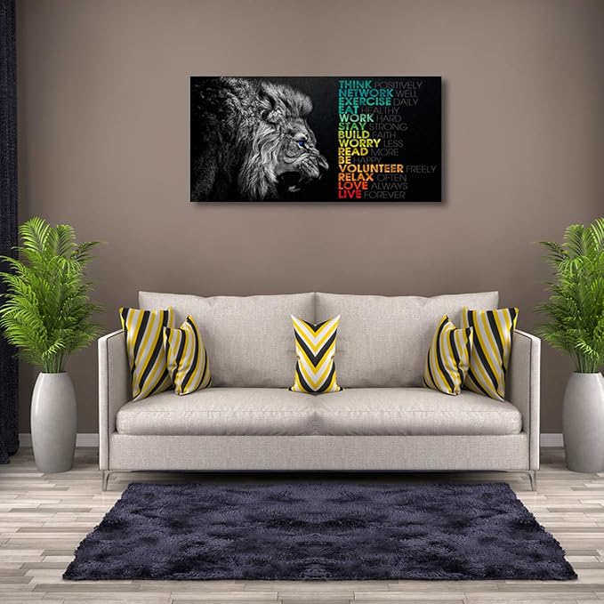 Animal Lion Canvas Wall Art Motivational Inspirational Quotes Picture Canvas Prints with Frame, Wall Art Decorative,1inch Thick Frame
