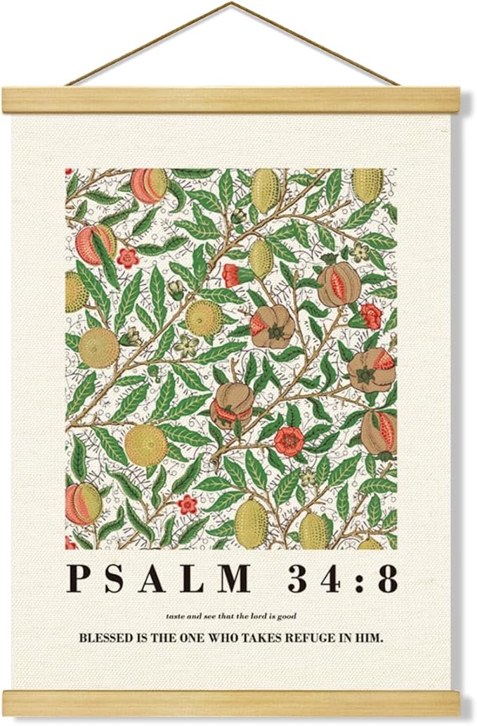 Christian Canvas Poster, Psalm 34:8 Canvas Poster Wood Hanger, Christian Wall Art, Bible Verse Posters, William Morris Prints Decor, Modern Canvass Posters Decors, Home Decor Accent
