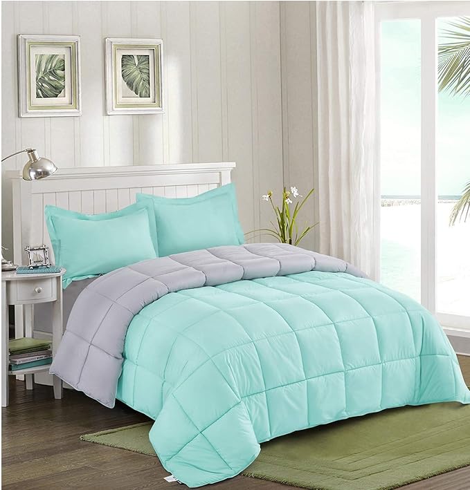 HIG Reversible Lightweight Comforter - All Season Down Alternative Summer Duvet Insert Blue Quilted Bedding Comforter with Corner Tabs Twin/Twin XL Size Aqua Blue/Light Grey