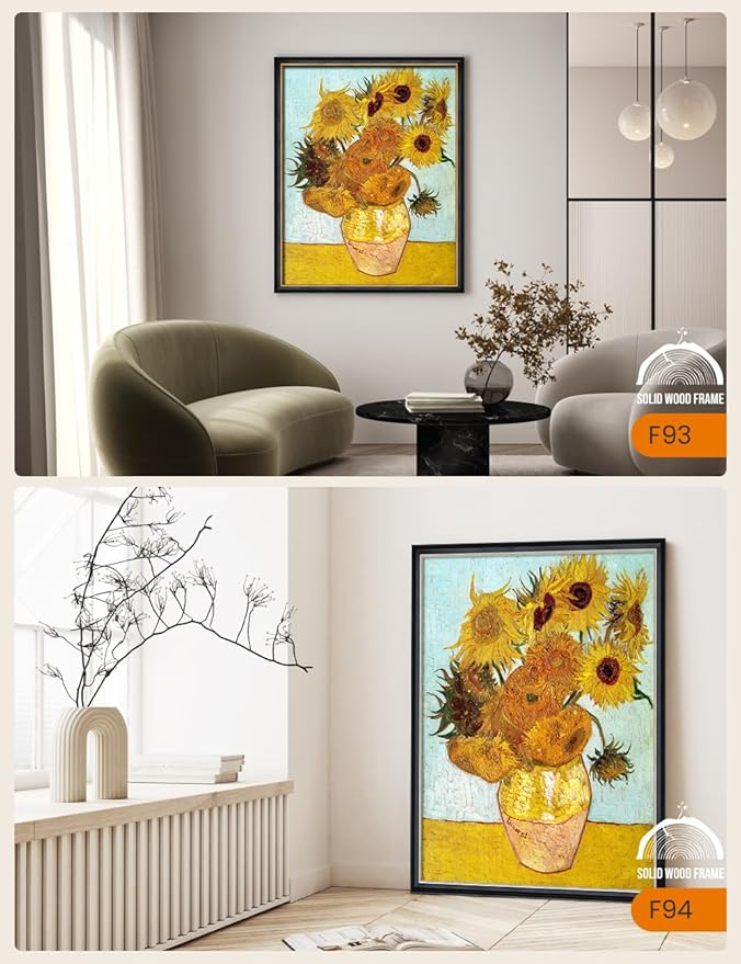 DECORARTS - Twelve Sunflowers by Vincent Van Gogh, Large Giclee Canvas Print with Solid Wood Frame, Oversized Wall Art Decor