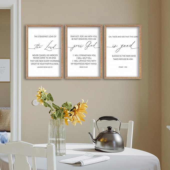 SRSZHIYUE Bible Verses Wall Decor Set of 3, 16"x11" Christian The Lord Your God Is Good Scripture Sign, Holy Religious Living Room Jesus Christ Prayer Faith Motivational Quotes Faith Wall Hang (Wood)