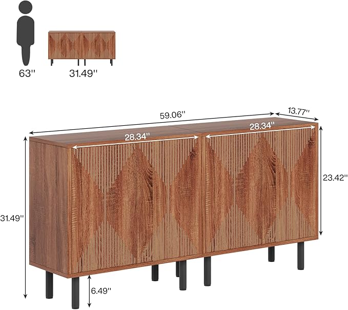 Tribesigns Vintage Walnut Storage Cabinet Set, Freestanding Floor Cabinet, Classic 59 inches Sideboard, Wood Buffet Cabinet with Doors, Large Storage Cabinet for Living Room, Dining Room, Garage