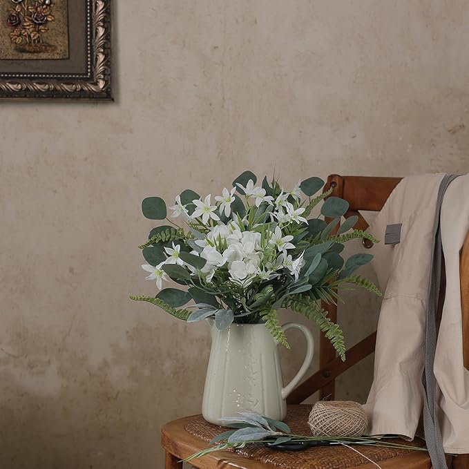 FOTEEWL 70 Pcs Artificial Greenery Stems Box Set,with 7 Kinds of Faux Plants and Fake Flowers for DIY Bridal Bouquets Wedding Floral Arrangement Table Centerpieces Decoration (Sage Green & Beige)