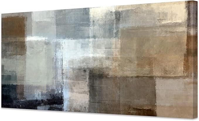 Baisuart Canvas Prints Abstract Wall Art Print Paintings Grey and Brown Stretched Canvas Wooden Framed for Living Room Bedroom and Office Home Decor Artwork 20x40inch