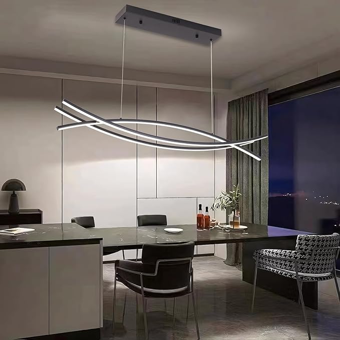 Dimmable Pendant Light for Kitchen Island Lighting,47.24" Modern LED Chandelier, LED Pendant Light with Adjustable Height, Black Modern Kitchen Chandeliers for Kitchen Island, Dining Room with Remote