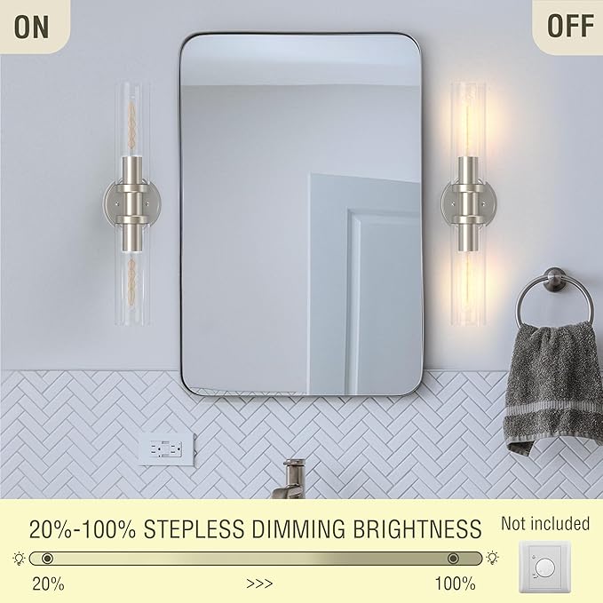 Espird Bathroom Light Fixtures 2-Light Brushed Nickle, Bathroom Vanity Lights Over Mirror, Wall Sconces, Industrial Lighting, Modern Brushed Nickle Vanity Lighting Fixtures w/Glass Shades