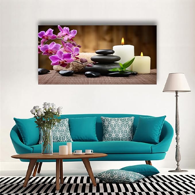 Butterfly Orchid Flowers Pictures Canvas Wall Art for Living room Bedroom Wall Decor,Flowers Wall Art Print Paitnings for home Decor,Morden Artwork Stones and Candles Yoga Atmosphere Canvas Art