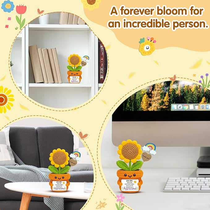Crochet Sunflower Affirmation Doll – You are Amazing Inspirational Appreciated – Thank You Gift for Teacher, Mentor, Coworker, Recognition Decor for Retirement, Farewell, Christmas, Thanksgiving