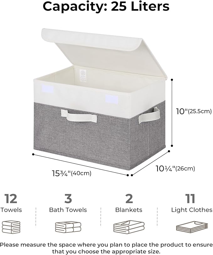 GRANNY SAYS Fabric Storage Boxes, Keepsake Box, Large Storage Bins with Lids, Closet Organizers, Toy Organizer, Storage Baskets for Shelves, White/Gray, 2-Pack
