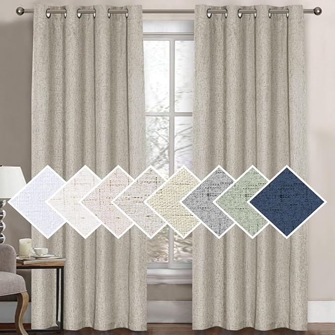H.VERSAILTEX 100% Blackout Curtain for Bedroom 96 Inches Long Grommet Linen Face Full Light Blocking Curtain Drape for Living Room Thermal Insulated Linen Look Curtain 1 Panel, 52" W x 96" L, Stone