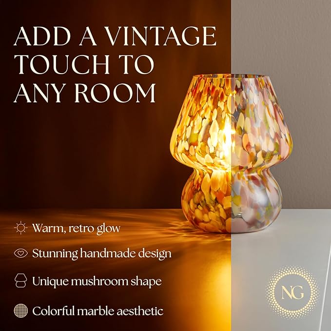 Next Glow Mushroom Lamp – Modern Dimmable LED Night Light for Bedrooms, Kids Rooms, Bedside Nightstands, Living Room Table and Kitchen Decor – Desk Light, E26 Socket w 120V Bulb, 5.9 x 7.3 (Colorful)