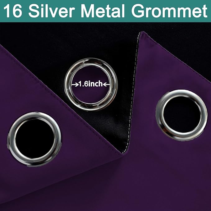 Yakamok 100% Wide Blackout Curtain 100 x 84 Inches for Sliding Glass Door, Grommet Light Blocking Thermal Insulated Room Divider Curtain for Living Room, 1 Panel,8.3ft Wide x 7ft Tall, Purple