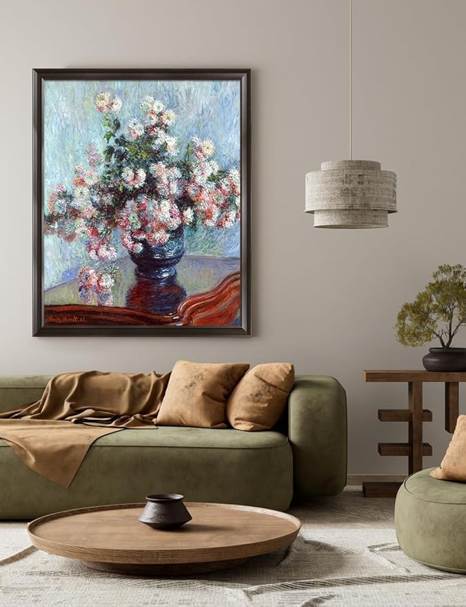 DECORARTS - Claude Monet Chrysanthemums 1882, Large Framed Wall Art, Canvas Size 28x35, Outer Dimensions Larger With Customizable Solid Wood Frames, Giclee Canvas Print, Made in USA