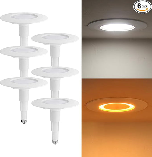 Soliseed 6 Pack 5/6 Inch LED Can Lights with Night Light,5000K Retrofit Recessed Lighting,12W=60W,800LM,Dimmable LED Replacement,Easy Retrofit Downlight Install,E26 Base, Bevle Trim