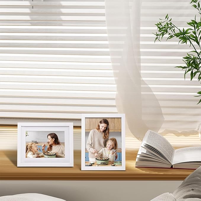 Egofine 6x8 Picture Frames Set of 4, Made of Solid Wood Covered by Plexiglass 4x6 and 5x7 with Mat or 6x8 whitout Mat, for Table Top Display and Wall Mounting Photo Frame White