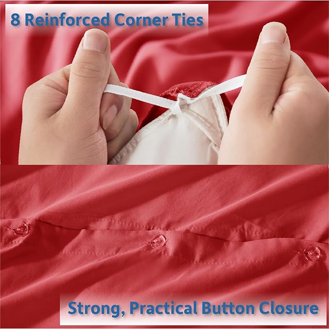 Nestl Full Duvet Cover Set with Comforter Insert - Red 4 Piece 80x90 Duvet Cover & 2 Pillow Shams with White Quilted Down Alternative Comforter, Ultra Soft, All Season