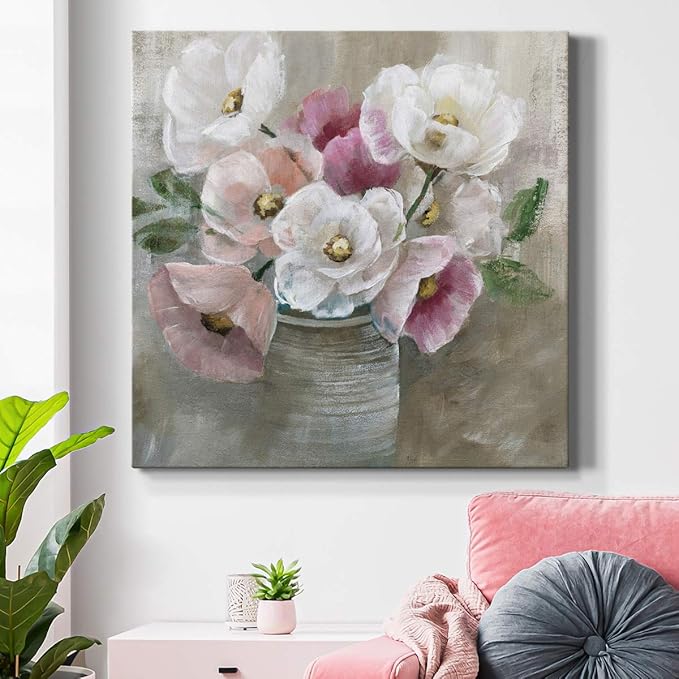Wexford Home Square Premium Gallery Wrapped Canvas Flower Multicolor Wall Art Abstract Floral Romance Modern Pictures Print for Home Office, Ready to Hang, blooming and blushing