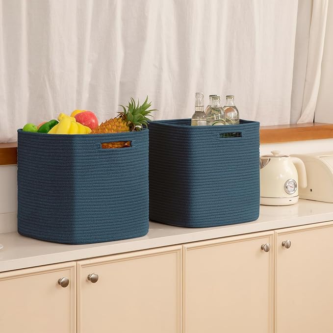 OIAHOMY Storage Cubes, 13 Inch Cube Storage Organizer, Collapsible Storage Bins, Baskets for Organizing, Storage Bins for Shelves-Blue, 2-PACK