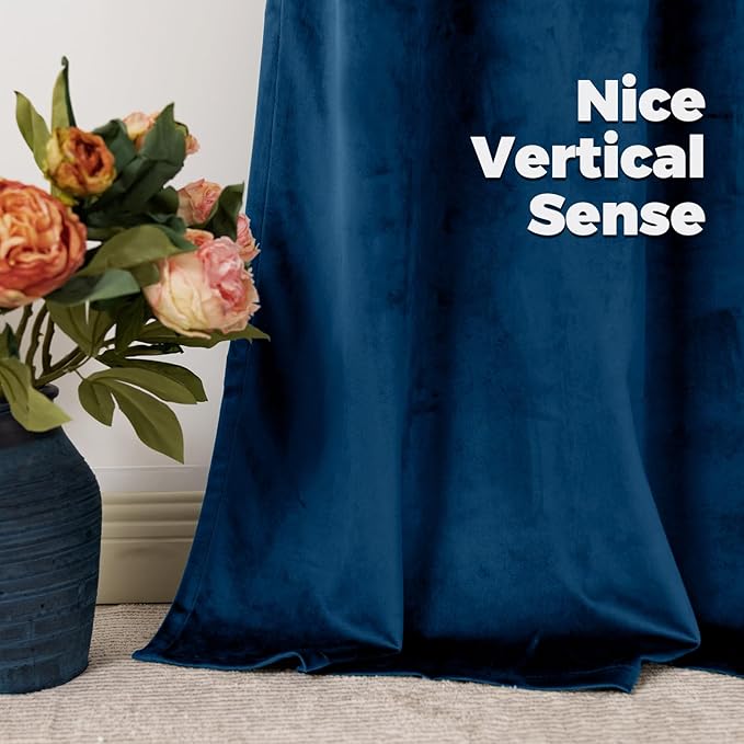 BGment Blue Velvet Curtains 84 Inches 2 Panels, Thermal Insulated Blackout Curtains Room Darkening Drapes with Back Tab and Rod Pocket for Bedroom/Living Room, 52 x 84 Inch
