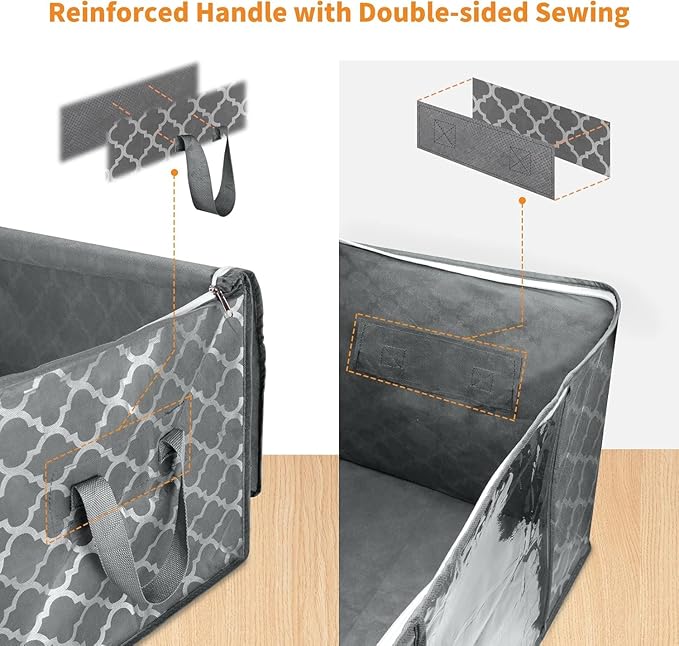 3 Pack Large Storage Bag Clothes Storage Organizer with Durable Handles for Closet Storage, Comforter, Blankets, Bedding and Toys 90 L