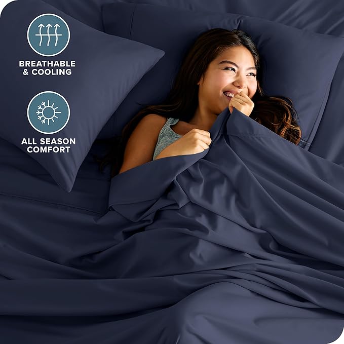 Bare Home Twin Sheet Set - 1800 Ultra-Soft Microfiber Twin Bed Sheets - Double Brushed - Deep Pockets - Easy Fit - Extra Soft - 3 Piece Set - Bedding Sheets & Pillowcases (Twin, Midnight Blue)