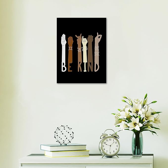 NOGRIT sign language poster asl poster diversity posters for classroom, Be Kind American Canvas Wall Art 11×14 Inch, Kindness Themed Decor for Classroom Nursery School College,back to school college asl multicultural posters for classroom