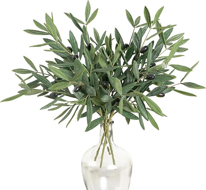 Faux Plants Olive Leaves Stems Artificial Plants Olive Tree Branches for Small Vase Tabletop Greenery Decor for Home Decor Office Wedding Party 19.6” （4pcs）