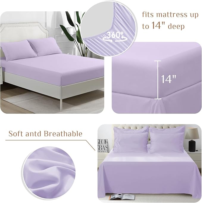 JOLLYVOGUE King Comforter Set, Ultra-Soft Bed in a Bag King Size 7 Pieces, Oeko-TEX Certified Bedding Set with Down Alternative Comforter, Sheets, Pillowcases & Shams, Lavender