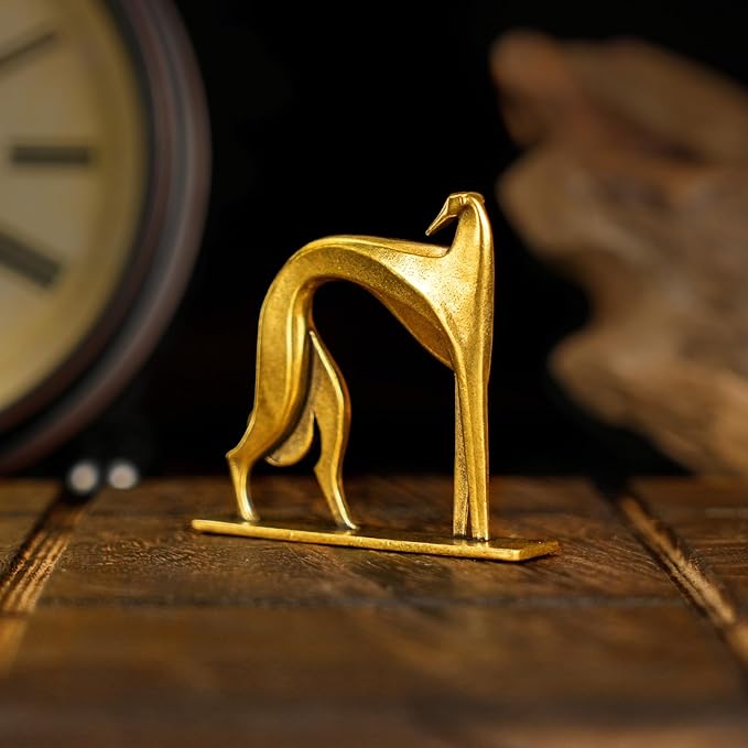 Retro Handcrafted Cubist Artistic Dog Sculpture - 100% Solid Brass Muscular line Front and Elegant Back Design | Collectible Modern Art Decoration | Finishing Touch for Home and Office Scenes