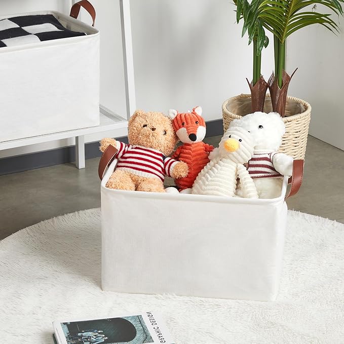 DULLEMELO Large Fabric Storage Bins Set of 2 Rectangle Closet Baskets for Clothes, Towels, Shoes, Natural Color