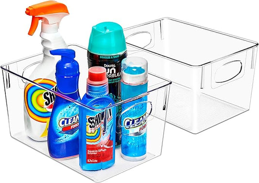 Sorbus 2 Pack Large Clear Plastic Storage Bins, Clear Organizer Bins with Handle for Kitchen, Pantry, Cabinet, Refrigerator, Craft, Toys, Clothes, Closet, Under Sink, Bathroom Organizers and Storage