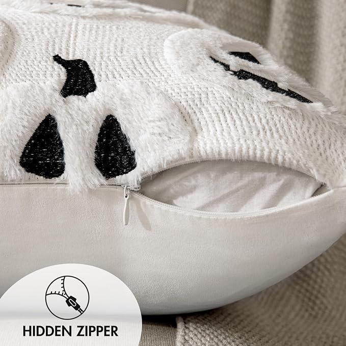 MIULEE Fall Halloween Throw Pillow Covers 18x18 Decorative Pumpkin Pattern Pillowcases Soft Plush Faux Wool Cushions for Home Patio Sofa Couch,White