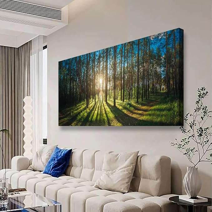 Sunrise Forest Pictures Canvas Wall Art for Living room Office Bedroom Wall Decor,Forest Wall Art Print Paintings Modern Green Nature Landscape Artwork Waterproof Ready to Hang-20x40inch