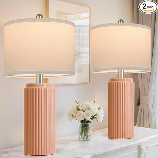 23.5’’ Orange Table Lamps for Bedroom Set of 2, Modern Ceramic Nightstand Lamps for Living Room, Retro Lamps with White Shade Set for Home Office End Table, Farmhouse Bedside Lamps for End Table Dorm