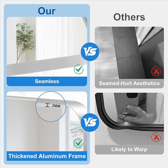 Brushed Nickel Bathroom Mirror for Over Sink, 24" x 36" Framed Rectargular Wall-Mounted Bathroom Mirrors for Vanity, Decorative, Farmhouse, Restroom, Horizontally or Vertically Hanging