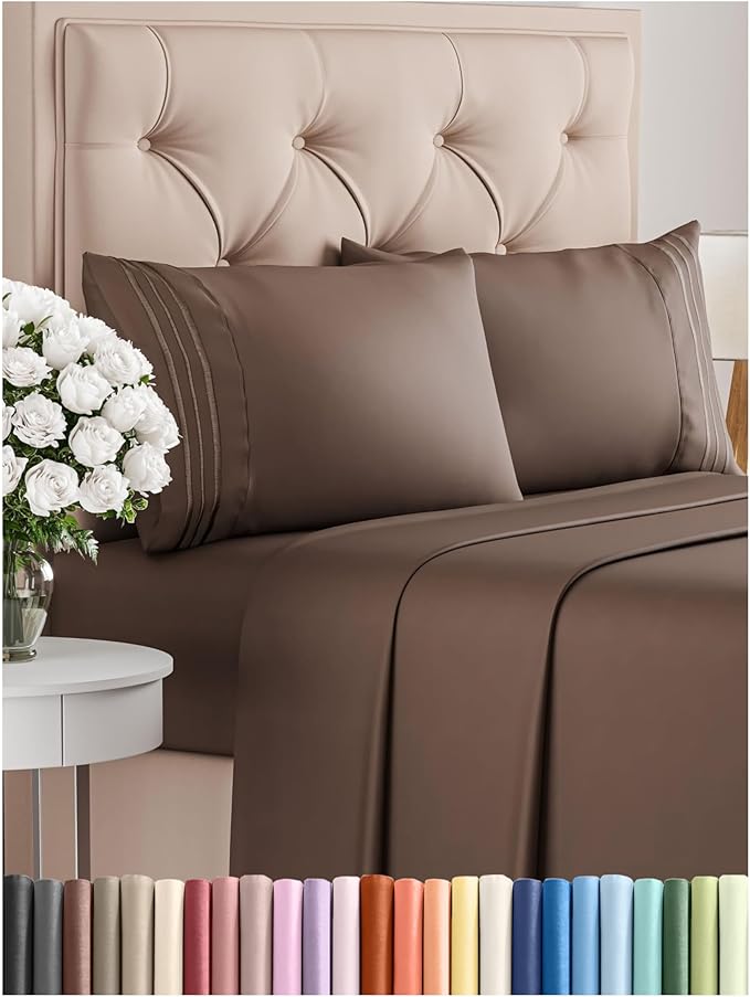 Full Size 4 Piece Sheet Set - Comfy Breathable & Cooling Bed Sheets Set - Hotel Luxury Bedding for Women, Men, Kids, Teens, Boys & Girls - Deep Pockets, Ultra-Soft and Wrinkle Free - Oeko-Tex - Brown