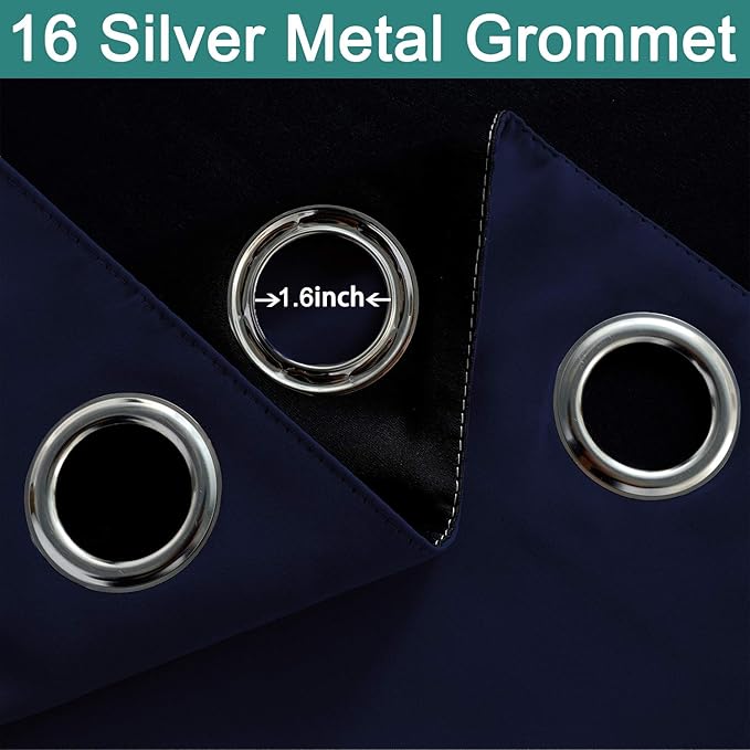 Yakamok 100% Blackout Thermal Insulated Grommet Curtains, Noise Reducing Barrier Panel for Sliding Glass Door, 2 Thick Layers Heat Light Blocking Patio Door Drapery, Navy Blue, W100 x L96, 1 Panel