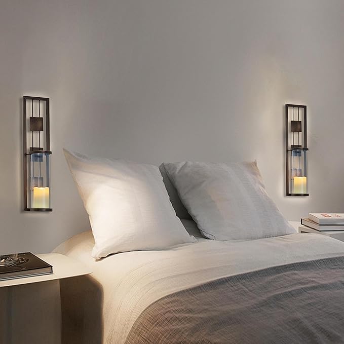 Wall Sconce Candle Holder Metal Wall Decorations for Living Room, Bathroom, Dining Room, Set of 2