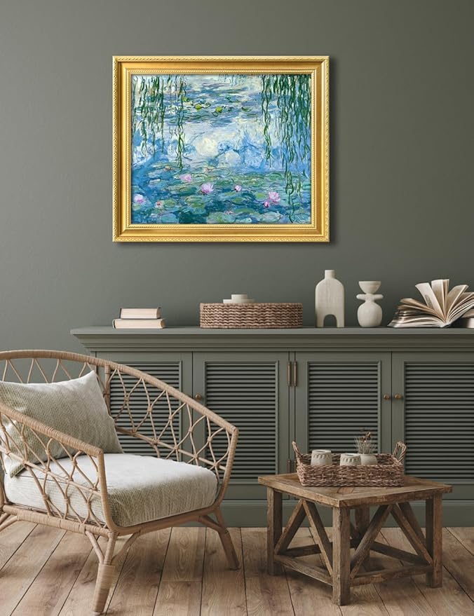 DECORARTS - Claude Monet Water Lilies 1916-1919 Giclee Print with Gold Solid Wood Frame, Impressionist Large Framed Wall Art, Ready to Hang, Framed Size28.75x24.75, Made in USA