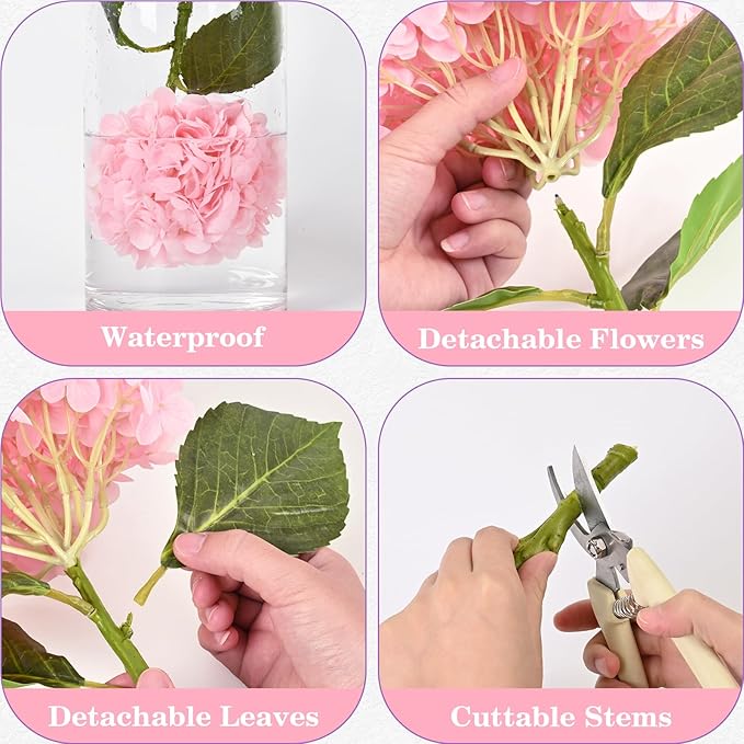 Artflower 4Pcs Real Touch Hydrangea Artificial Flowers, 22.5'' Pink Full Latex Faux Hydrangea Flowers for Home Floral Arrangements Wedding Bouquets Kitchen Table Centerpiece Decorations