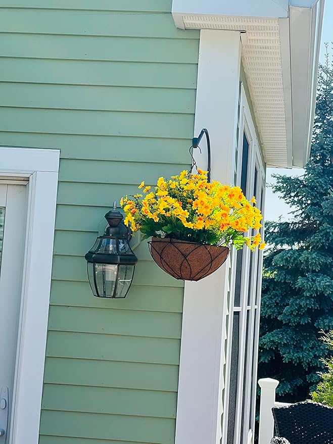 Artificial Hanging Flowers Basket for Summer Autumn,Fake Daisy Flowers in 12 inch Coconut Lining Hanging Baskets for The Decoration of Courtyard, Indoors, and Outdoors