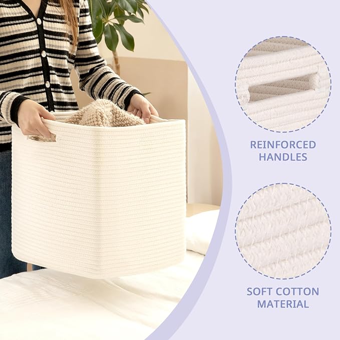 OIAHOMY Storage Cubes, 13 Inch Cube Storage Organizer, Collapsible Storage Bins, Baskets for Organizing, Storage Bins for Shelves-White, 3-PACK