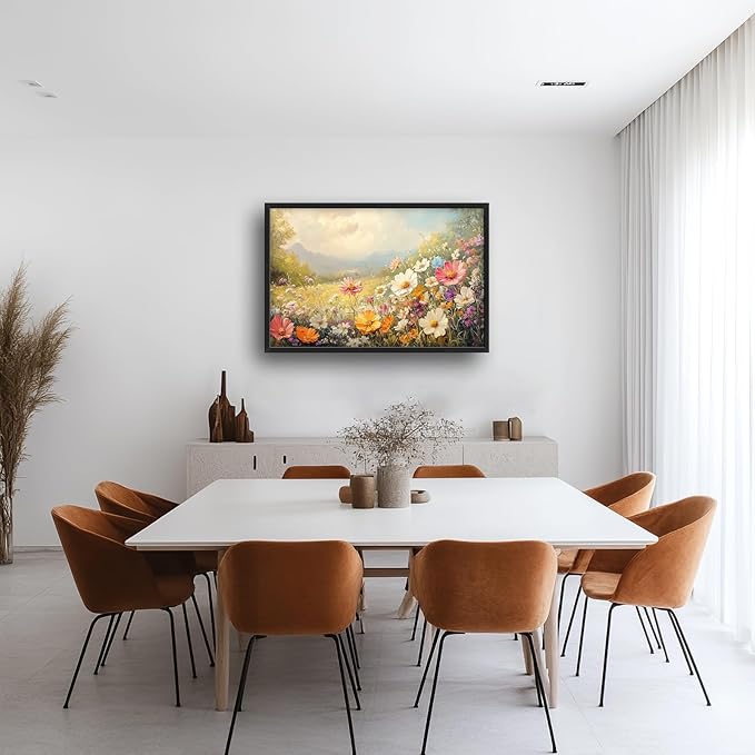 Wildflower Framed Wall Art for Living Room, Large Gesang Flower Canvas Wall Decor, Wildflower Pictures Painting, Modern Landscape Artwork for Bathroom Bedroom 36L'' × 24W''