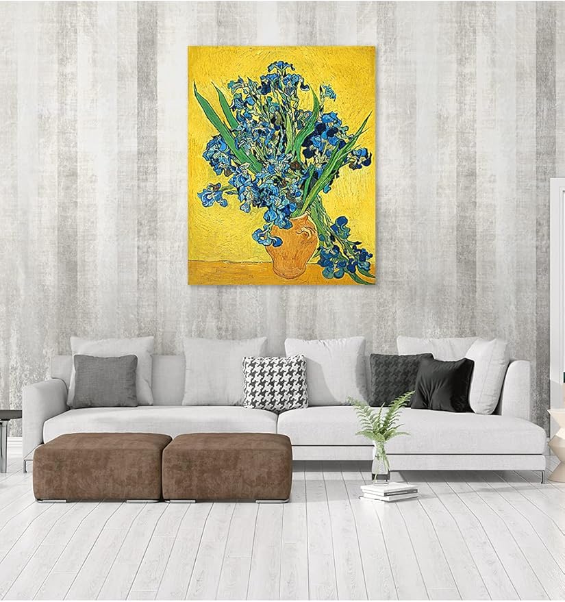 DECORARTS - Irises Vase Flower. Vincent Van Gogh Art Reproduction. Giclee Print on Canvas. Wall Art for Home. 40x32