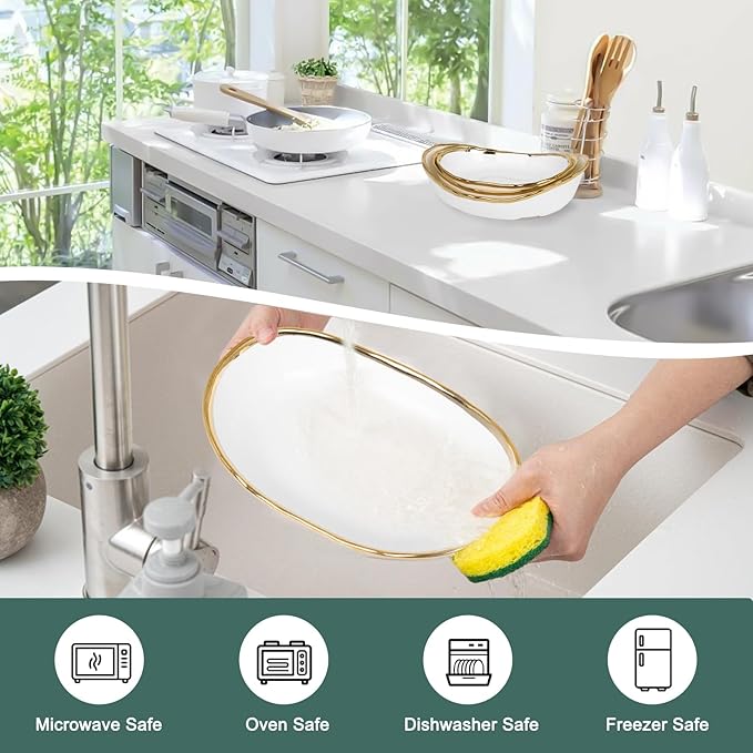 3 Tier Fruit Bowl for Kitchen Counter, Ceramic Serving Bowls with Gold Metal Stand, Tiered Fruit Basket Display Rack for Fruits Vegetable Snack Nuts Cake Dessert Storage